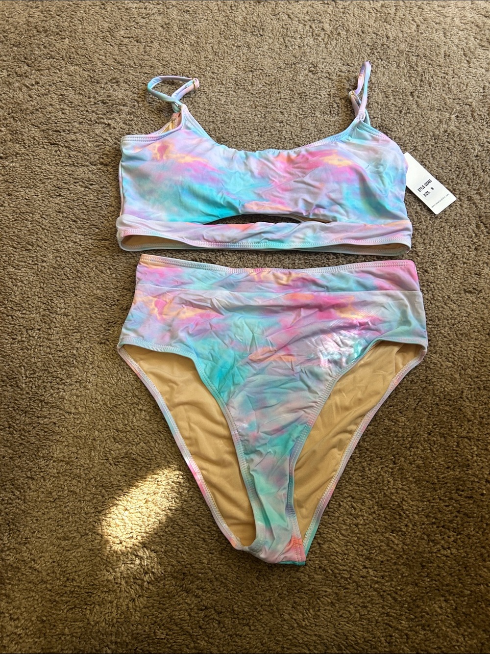 Pastel Tie-Dye Two-Piece High wasted Style Swimsuit - Pink/Blue